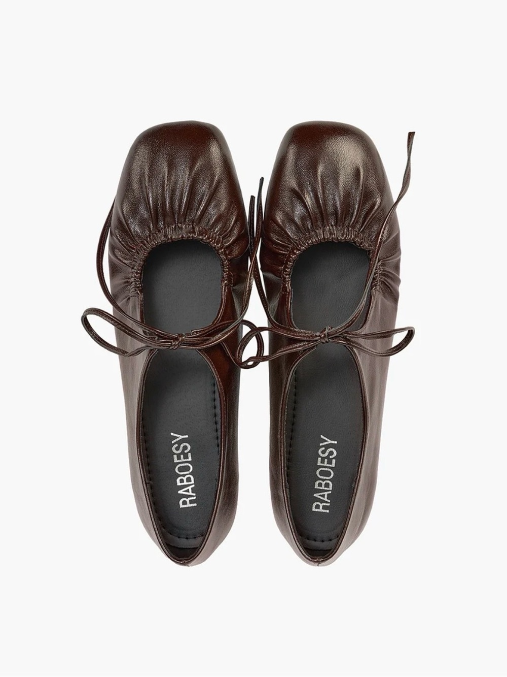 RABOESY Square Toe Lace Up Ballet Flats
